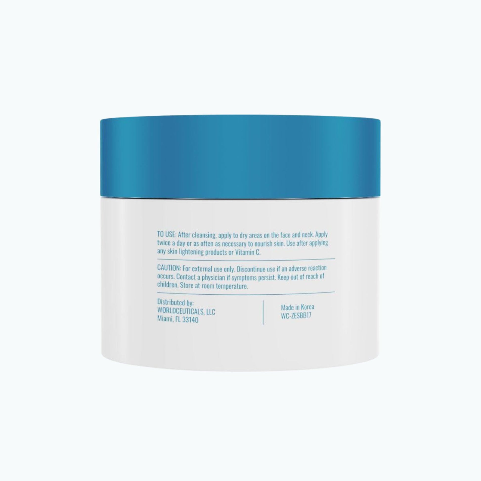 Back label of Zerafite Skin Brightening Barrier Cream, listing directions for use and caution text.