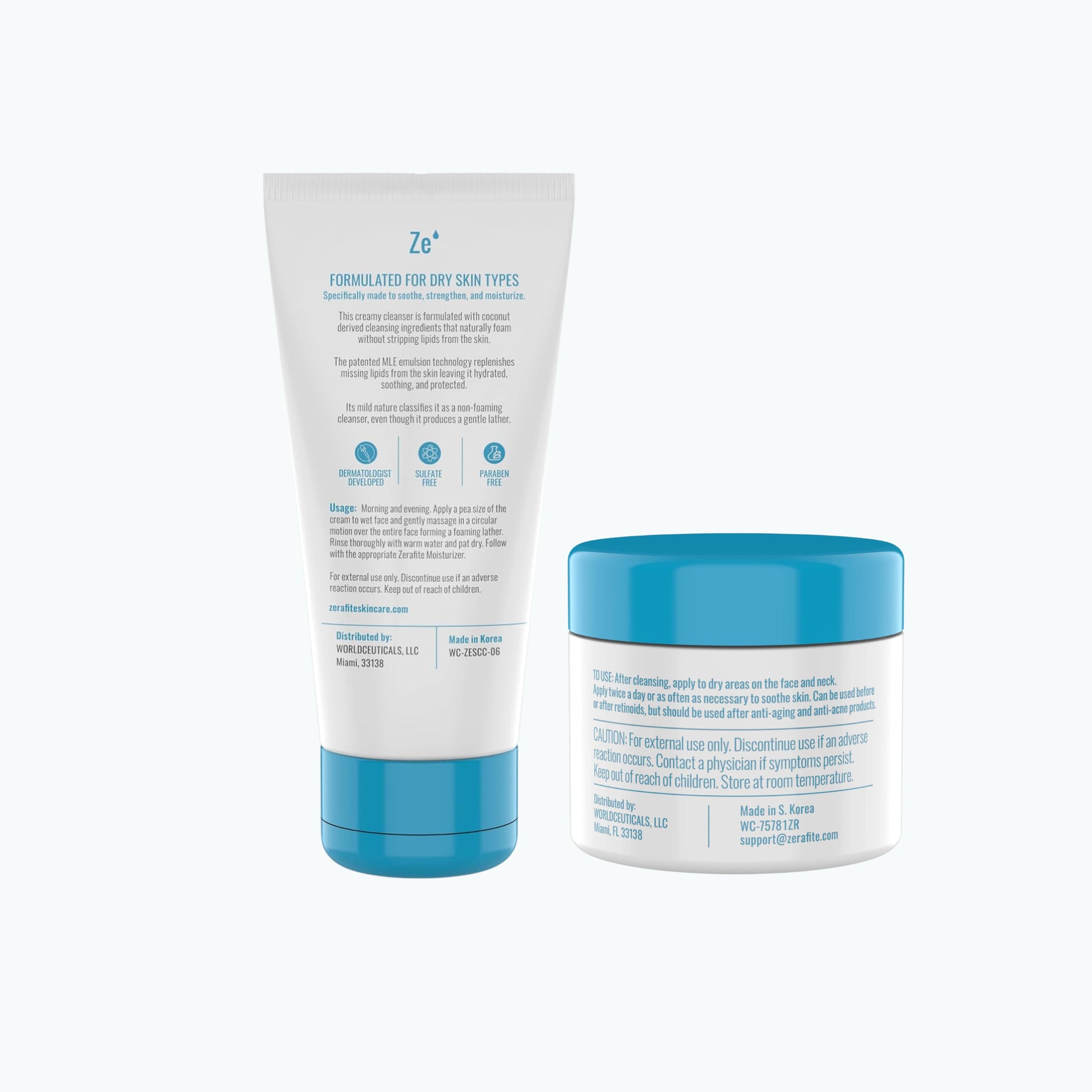 Back labels of both Zerafite Soothing and Calming Bundle products, listing directions for use and caution text.