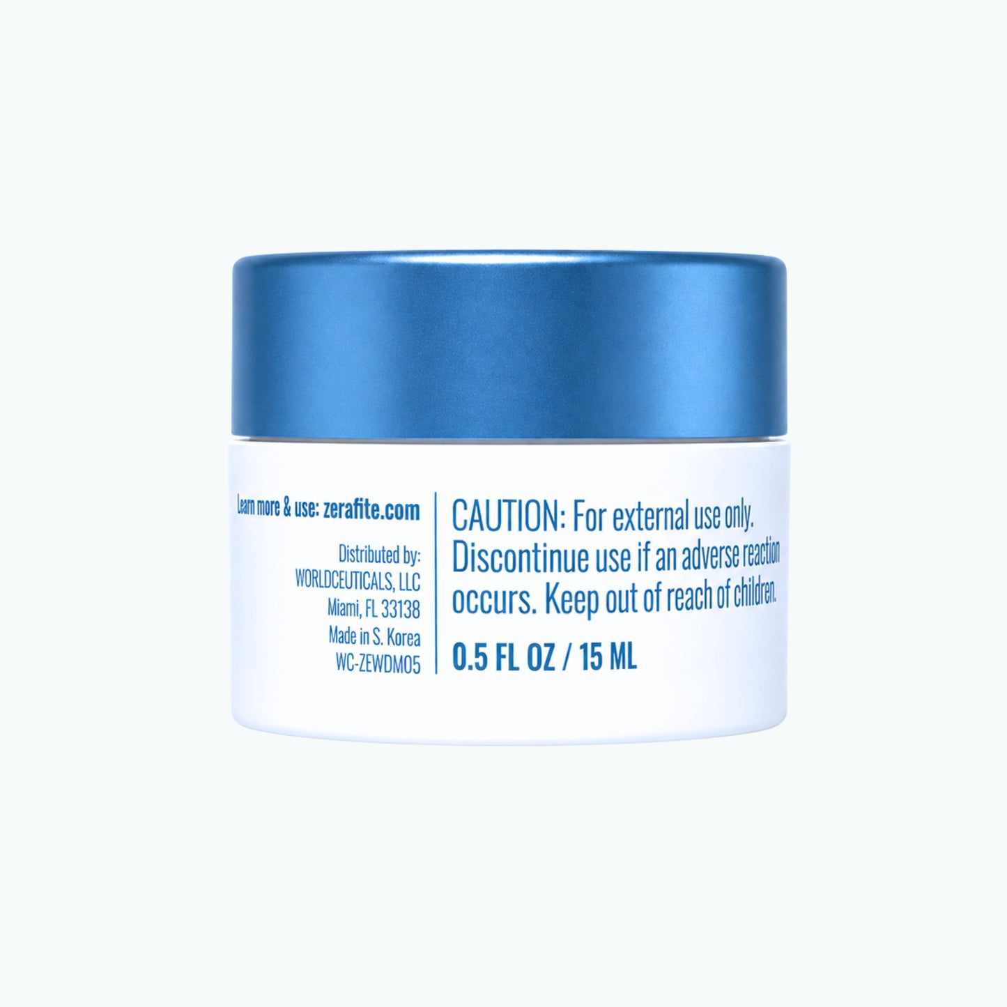 Back label of the 0.5 oz travel size Zerafite Wrinkle Defense Barrier Cream, listing caution text.