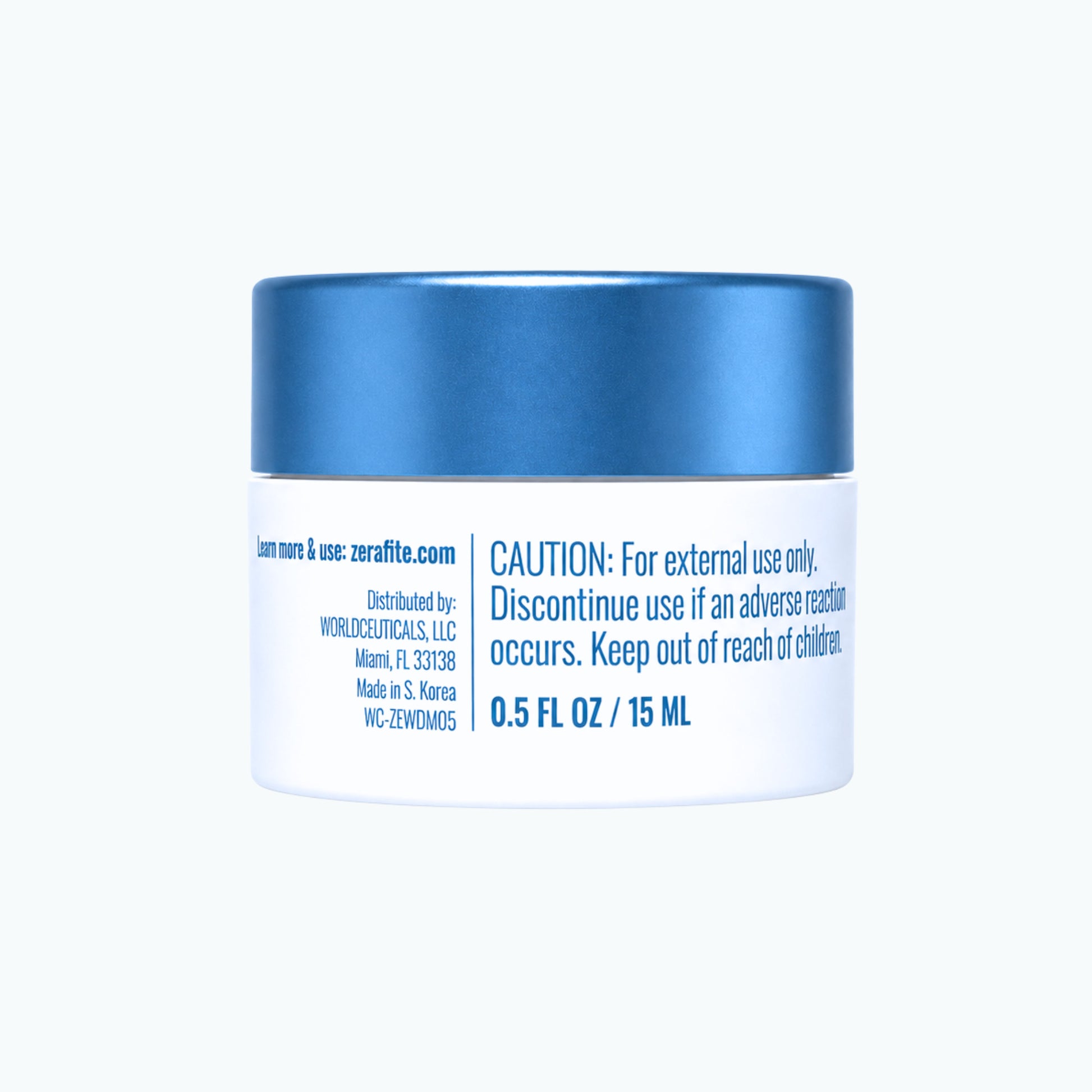 Back label of the 0.5 oz travel size Zerafite Wrinkle Defense Barrier Cream, listing caution text.